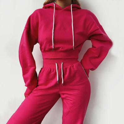 China Breathable Spring Long Sleeve Hoodie + Short Top Pants Suits Sets Solid Color Casual Women Sports Sweatshirts 2 Pieces Sets Hoodies for sale