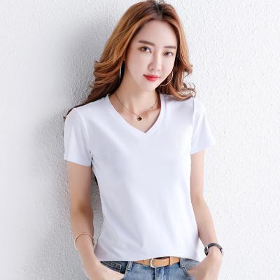 China QUICK DRY custom logo neck T-shirts women's clothing white slim white t-shirts 2020 new v for sale