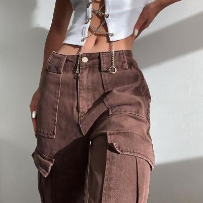 China Spring Windproof New Women's Multi-pocket Solid Color Wide-leg Loose Patchwork Pants Casual Straight Leg Jumpsuits Trousers for sale