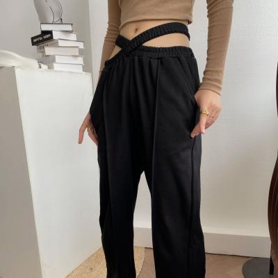 China QUICK DRY Women's Double Waist Wide Leg Pants Cross Spring Straight High Waist White Sports Knitted Pants for sale