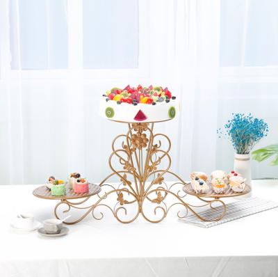 China Three Tier Creative Flower Cake Stand Wedding Cake Birthday Party Dessert Table Home Sweet Iron Stand Display Iron Stand for sale