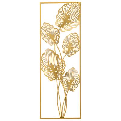 China Large Size Wrought Iron Rectangle Golden Palm Ginkgo Pear Pear Leaves Modern Farmhouse Wall Decoration Show Art Hanging On The Wall for sale