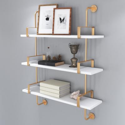 China 2022 New Design Storage 2022 Natural Small Beauty Wooden Iron MDF Home Furniture Wall Shelf for sale