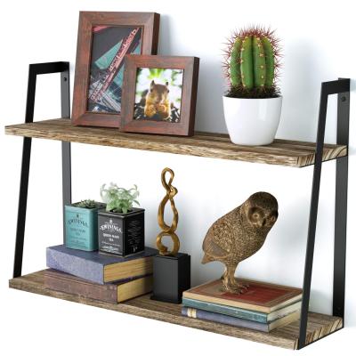 China Modern Rustic Floating Storage 2-Tier Wall Shelves, Rustic Brown - Modern Farmhouse Decor Book or Knick Flair Wall Mounted Shelf for sale