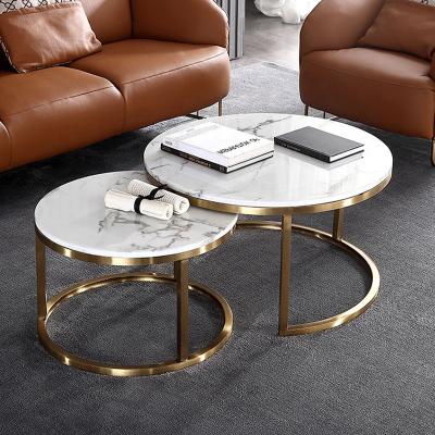 China (Size)Adjustable Luxury Coffee Table Sets Living Room Stainless Steel Furniture Marble Glass Side Table for sale