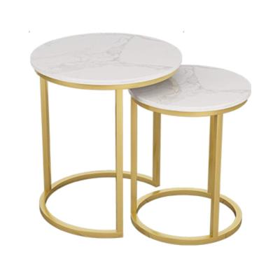 China Marble (Height)Adjustable Nesting Side Table Set Of 2 Nightstand Gold Stacking Table For Living Room for sale