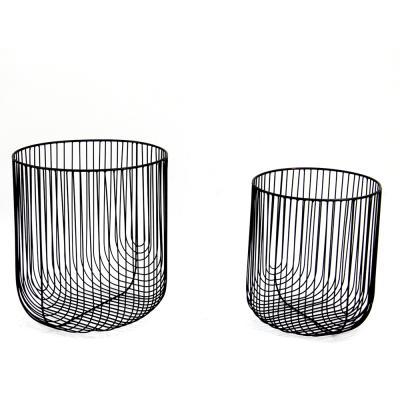 China Sustainable New Arrival Metal Wire Storage Basket Modern Black Round Laundry Hamper for sale