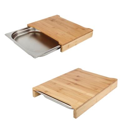 China Sustainable Bamboo Deli Cutting Board With Containers Kitchen Small Cutting Board With Tray Storage / Drawer for sale