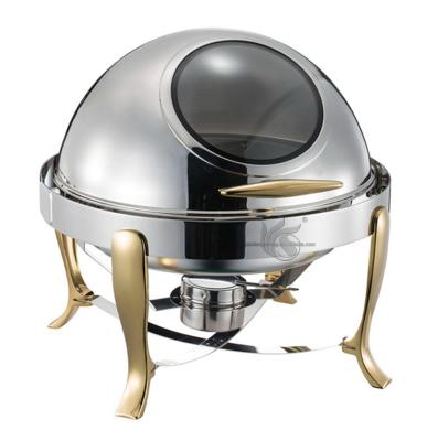 China Hot S/S #201 201 Round Mirror Roll Top Wedding Party Use Stainless Steel Heater Single Buffet Plate for sale