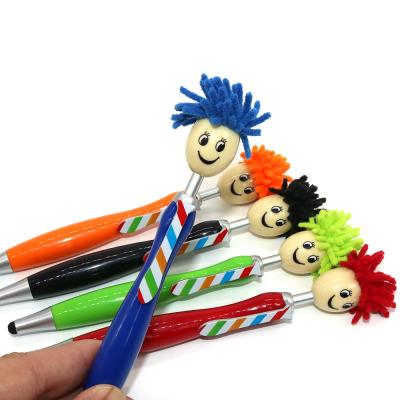 China office & School Promotional Pen Novelty Plastic 2 in 1 Ball Pen Stylus Cute Doll Head Ball Pen With Custom Logo for sale