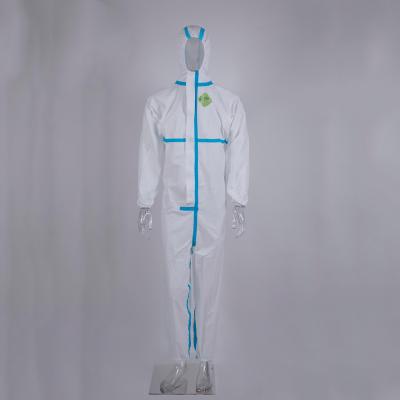 China 55%Polyester+27%Poly Knit ttk Tetra Fluoroethylene+18% Ready Certificate EN14126 With Hood Elastic Cuffs Ankles Zipper Disposable Protective Coverall for sale