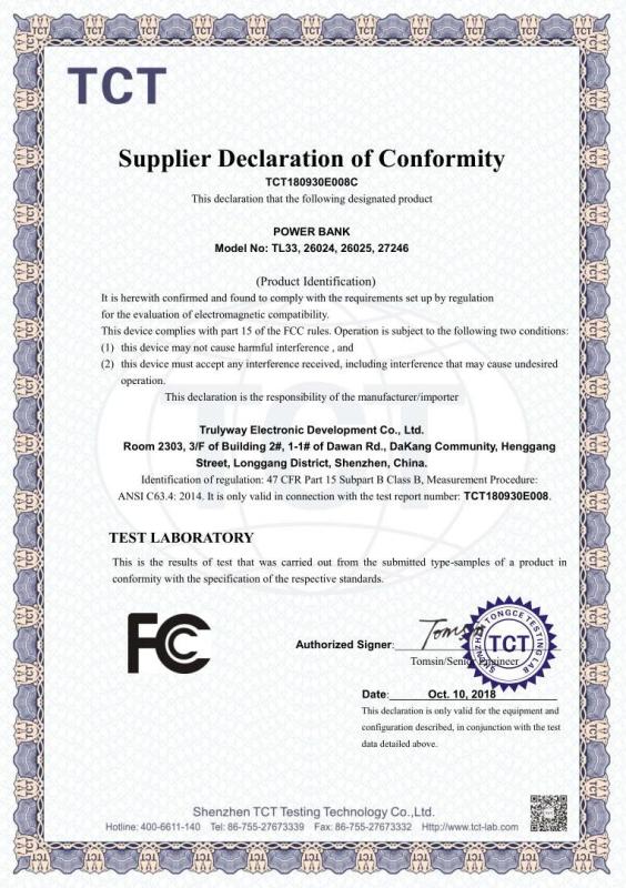 FCC - Trulyway Electronic Development Co., Ltd.