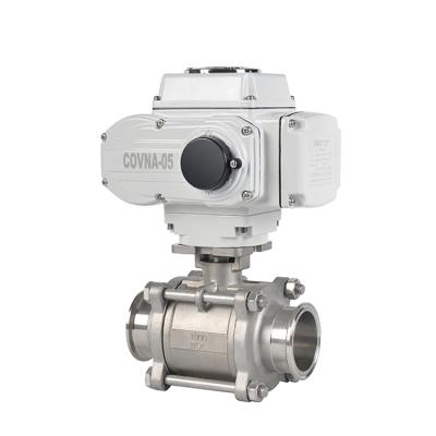 China General COVNA Motorized Control Valve 3 Piece Tri Flange 2 Inch 3 Way 24V Sanitary Electric Control Ball Valve for sale