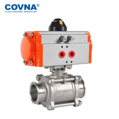 China 1 Million Lifetime COVNA Automated Sanitary Three Piece Valve Flange Pneumatic Ball Valve for sale