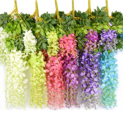 China Wholesale Home Wedding Decoration Creative Ceiling Plant Simulation Leaf White Wisteria Flower Artificial Plastic Vines for sale