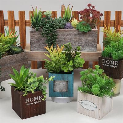 China Lorenda DRDM01 Real Touch Real Touch Soft Plastic Faux Plant Small Potted Succulents Artificial Succulents In Wooden Pots for sale