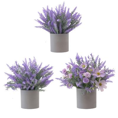 China PXYC01 Real Touch Fake Simulated Small Artificial Flower Plastic Purple Potted Plant Flowers Lavender For Home Office Decor for sale