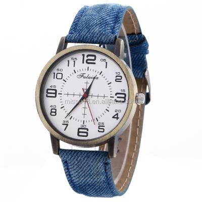 China 2017 Retro Water Resistant Denim Fabric Strap Fashion Brand Your Own Watches Women Watch for sale