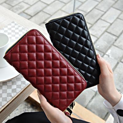 China 2019 New RFID Tassel Lozenge Pattern Fashion Women Cheap Soft Leather Wallet for sale