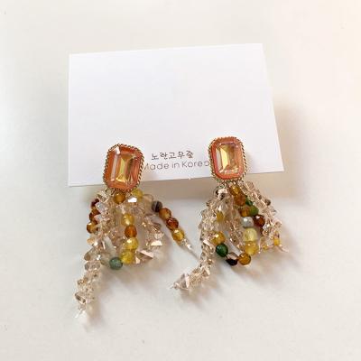 China 2021 romantic Korean earrings and tassel earrings and colorful natural stone crystal earrings for sale