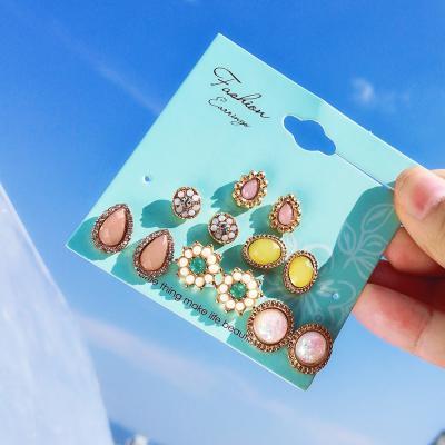 China 2018 Korea style top selling wather-drop flower rhinestone fashion lady 6 pairs jewelry earring set for sale