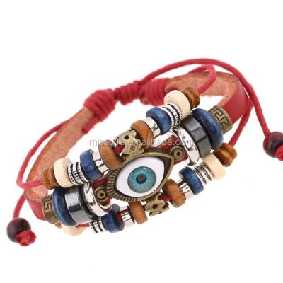 China 2017 Popular Lady Blue Men Women Fashion New Handmade Rope Evil Eyes Bracelet Leather Bracelets For Men for sale