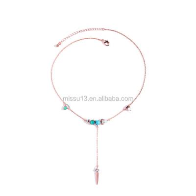 China Fashion Necklace 2017 Cheapest Wholesale Turquoise Crystal Rivet Pendant Chain Necklace for sale