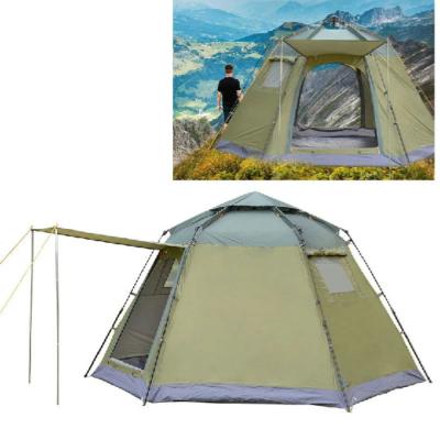 China Multi-person Outdoor Auto Open Family Thick Rainproof Hex Tent 5-8 Persons Thick Rainproof Rise Camping Tent Diagonal Tying Type for sale