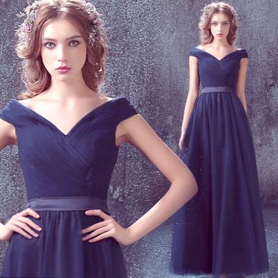 China Sexy Deep V Neck Royal Blue Crepe Drape Straight Plain Evening Dress TSJY110 for sale