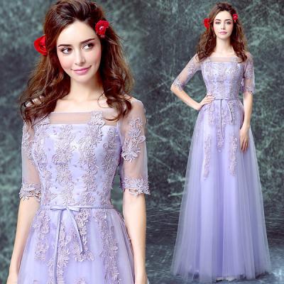 China Lavender Boat Neck Short Sleeves TuTu Elegant Evening Dresses TSJY073 for sale