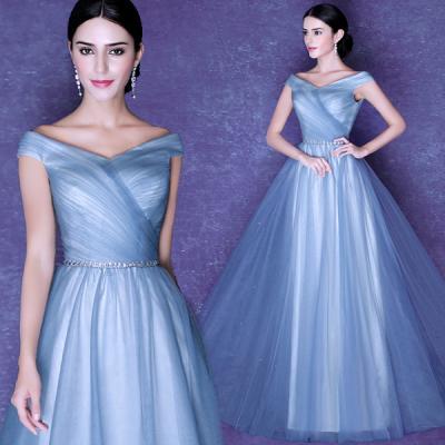 China Ice Blue Drape Floor Length Lace Up Elegant Evening Dresses TSJY065 for sale