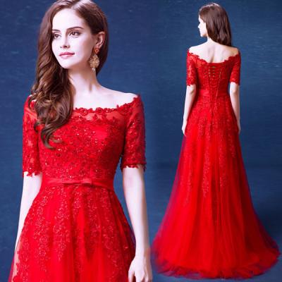 China Red Floor Length Off The Shoulder Lace Elegant Evening Dresses TSJY039 for sale