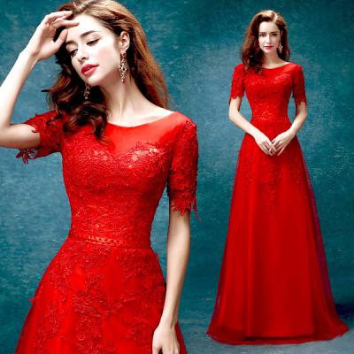 China Red Elegant Evening Dresses O Neck Short Sleeves Host Dress TSJY031 for sale