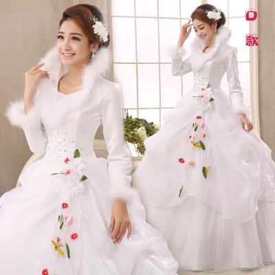 China Autumn and winter 2015 wedding long-sleeved thick white newest princess cotton dress for sale