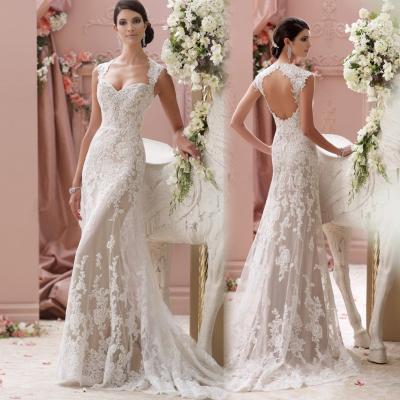 China Romantic White Mermaid Wedding Dresses Perspective Lace Slim Waist Mermaid Wedding Dress for sale