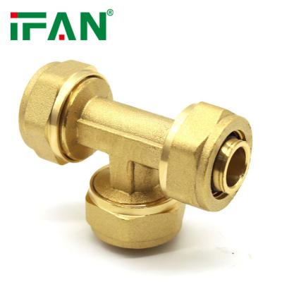 China Joiner Pipe Lines IFAN Professional Custom Fittings 16-32mm Pex Equal Brass Tee Gas Brass Compression Fitting for sale