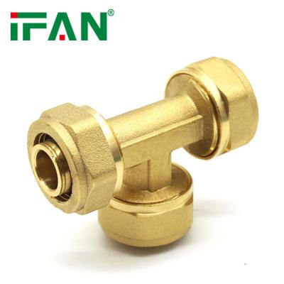 China Joining Pipe Lines IFAN Fast Delivery Plumbing Pex Brass Fittings Materials 3 Way Tee Compression Fitting Yellow Brass for sale