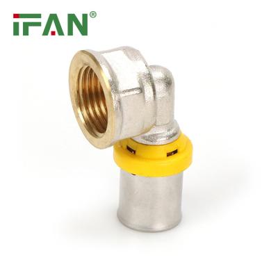 China Joining Pipe Lines IFAN Factory Supply Yellow Color Or Customized Brass Gas Pipe Fittings Elbow Pex Press Fittings for sale