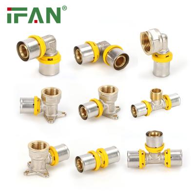 China IFAN Pipe Joining Lines Supply Customized Yellow Color Or Brass Gas Fittings LGP Gas Fittings Pex Press Fittings For Pex Pipe for sale