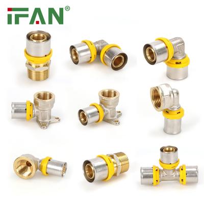 China Joiner Pipe Lines Factory Supply Brass Yellow Color IFAN Gas Elbow Pex Press Fittings For Gas Pipe for sale