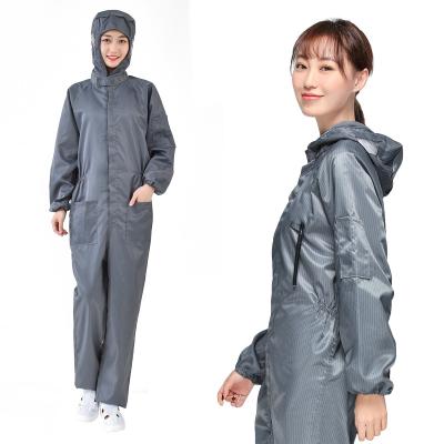 China All Kinds Of Clean Shop Stripe Polyester Reusable ESD Anti-Static Coverall Clothes Unisex Cleanroom Suit With Hood for sale