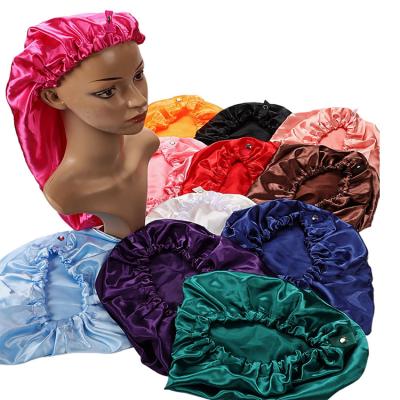 China Amazon Hair Bonnets Satin Long Satin Hair Bonnets New Checked Silk Cap For Sleeping Long Hair Caps for sale