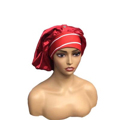 China Wholesale Watermelon Women Checked Red Tail Hats Long Widen Band Hoods Silky Satin Hats For Sleep for sale