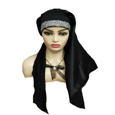 China Eco-Friendly Hot Selling Long Band Tie A Satin Bow Long Hoods Sleep Hats With Bling Bling For Women for sale