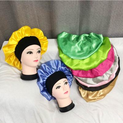 China Wide Band Braids Hood New Color Satin Soft Premium Satin And Wide Band Sleep Cap for sale