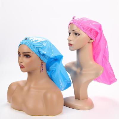 China Hot Sale Single Checked Shower Cap Long Hair Wraps Braid Waterproof Hoods With Snap And Button For Bathing for sale