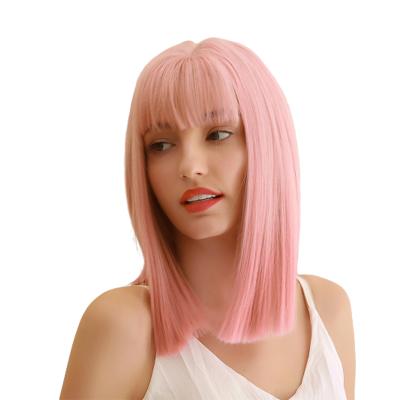 China Water Wave Factory 2022 New Design Pink System Colored Synthetic Bob Wig Human Hair Straight Bob Wigs for sale