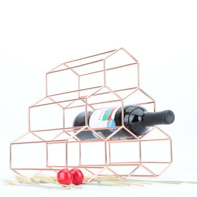 China Other Home Decoration Table Top Honeycomb Metal Freestanding Wine Rack for sale