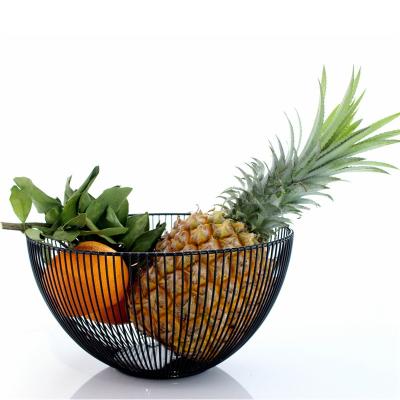 China Sustainable Modern Fashion Stainless Steel Kitchen Black Metal Wire Fruit Bowl Storage Decorative Fruit Basket for sale