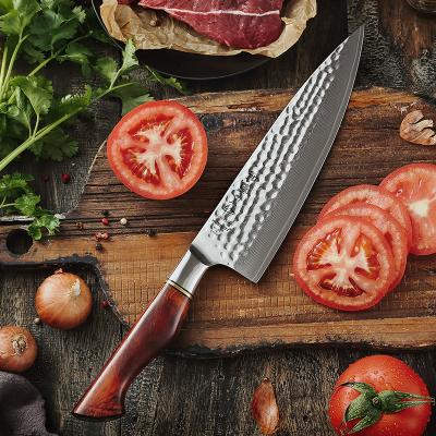 China 14Cr Core Disposable Powder Damascus Steel Kitchen Chef Knife With Natural Rosewood for sale